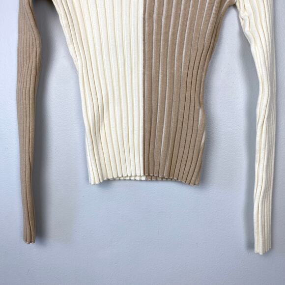 Böhme Colorblock Ribbed Sweater‎ Mock Neck Long Sleeve Stretch Fitted Size XS - Picture 3 of 9